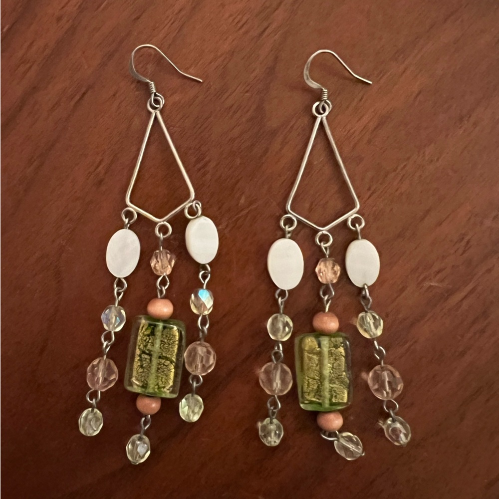 Unique, hand made beaded chandelier earrings.